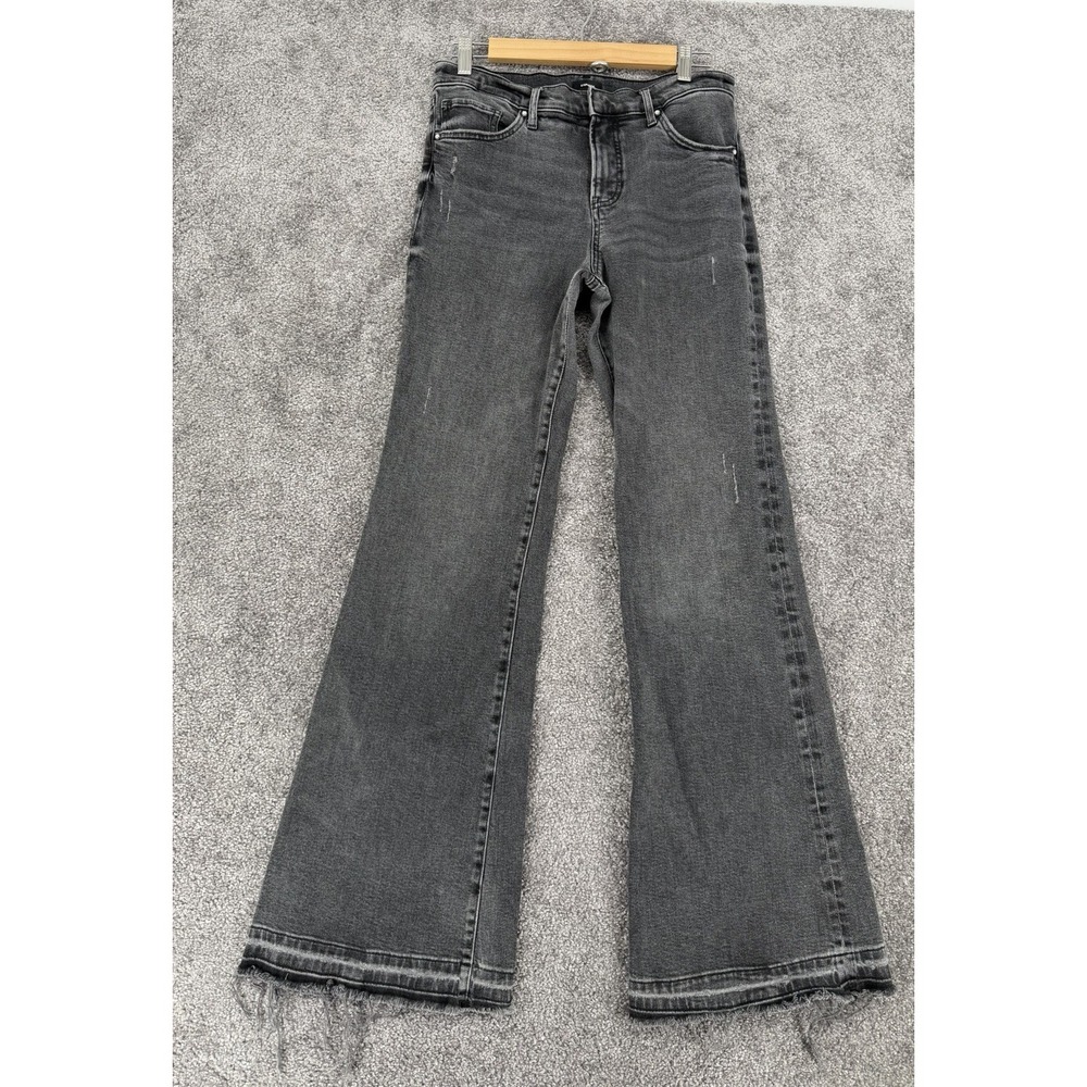 Express Conscious Edit High Rise Wide Leg Jeans Women 6R Black Raw Hem Stretch